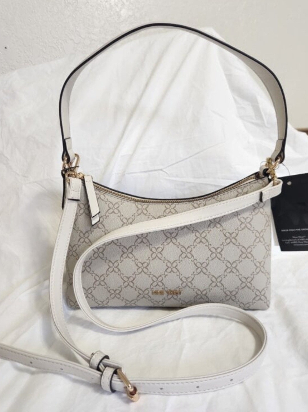 NWT Nine West Bowie Convertible Bag-Monogram Cream